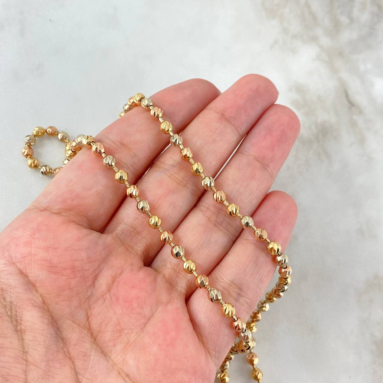 Cadena Militar 26.1gr / 60cm / 4mm Bolas Diamantadas Tres Oros