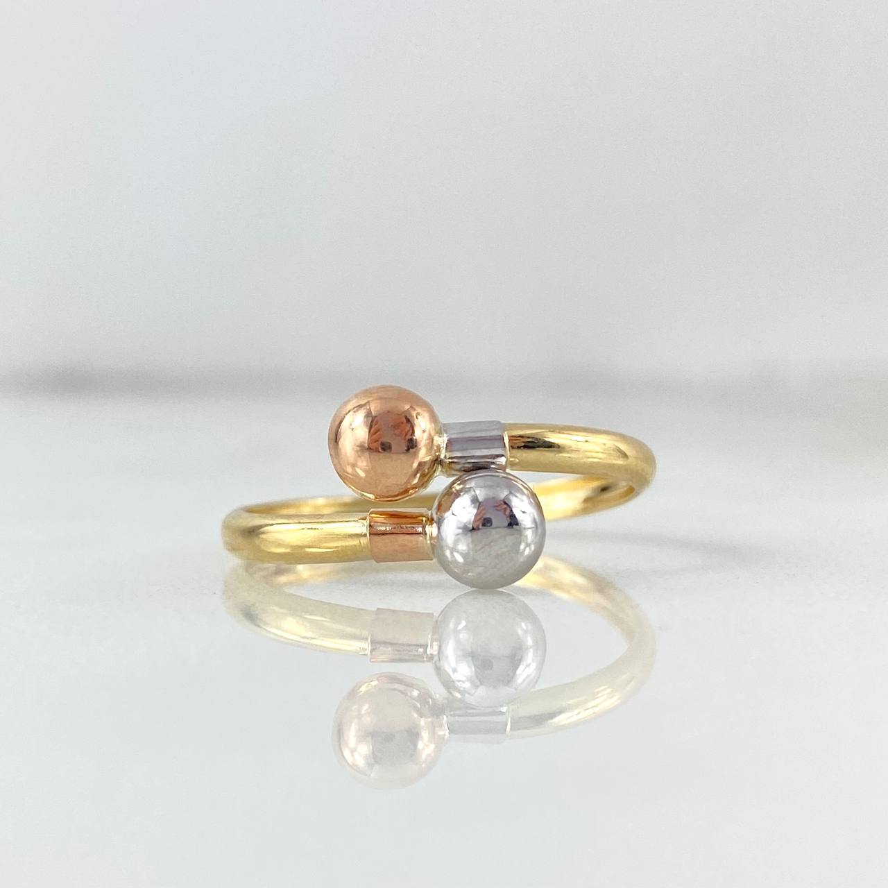 Anillo Tu y Yo 1.3gr / T6 1/2 / 5mm Bolas Lisas Tres Oros ©