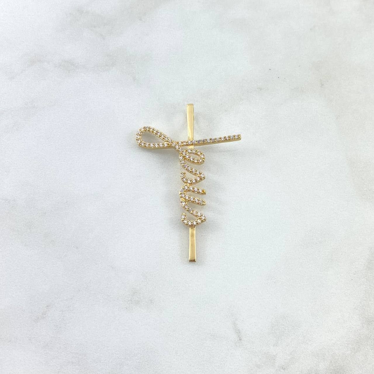 Dije Cruz Jesus 4.45gr / 5cm / Circones Blancos Oro Amarillo ©