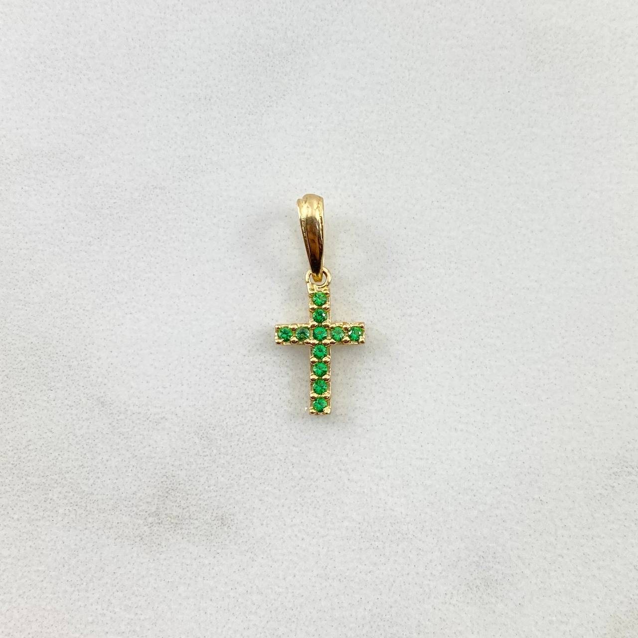 Dije Cruz 0.75gr / 1.8cm / Circones Verdes Oro Amarillo ©