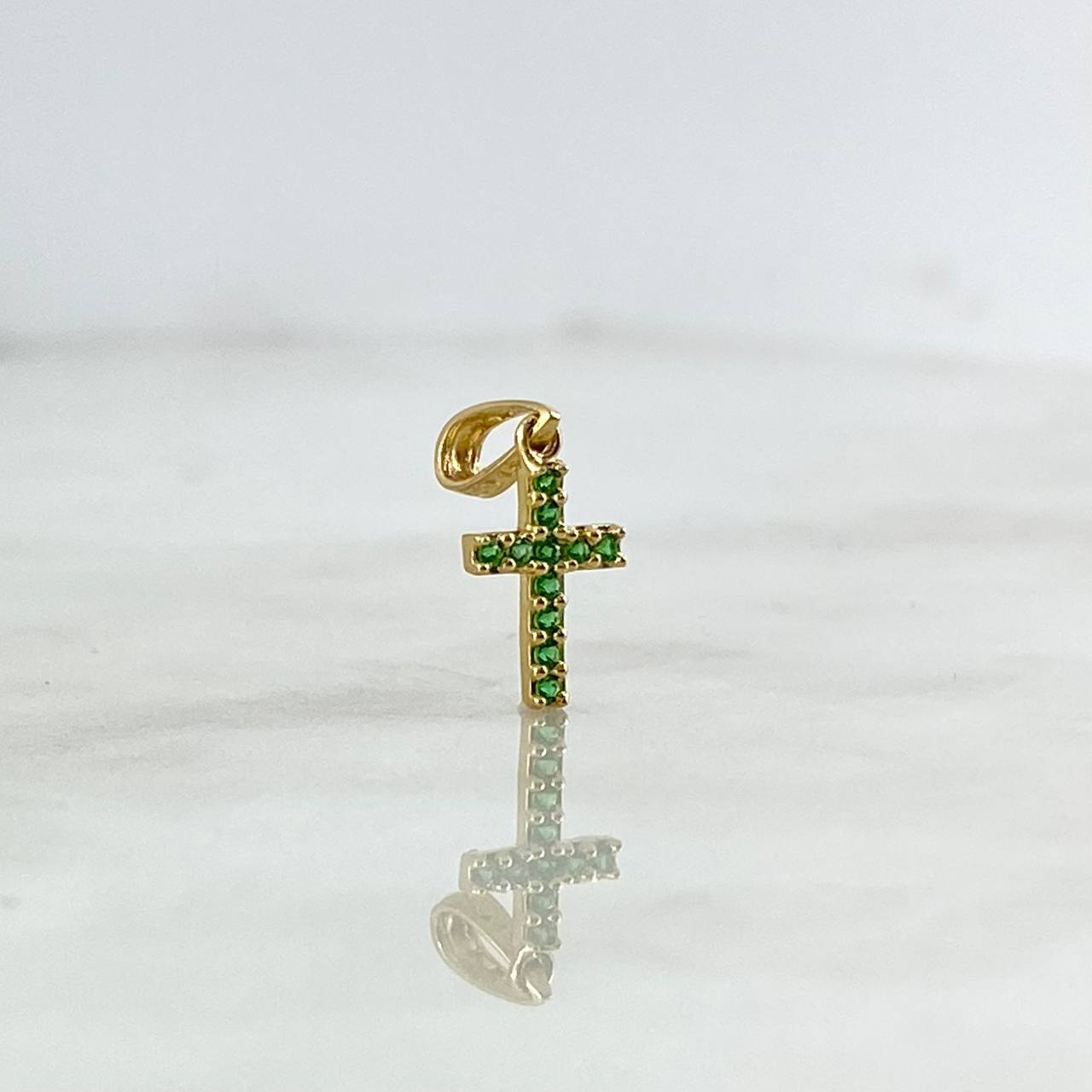 Dije Cruz 0.75gr / 1.8cm / Circones Verdes Oro Amarillo ©