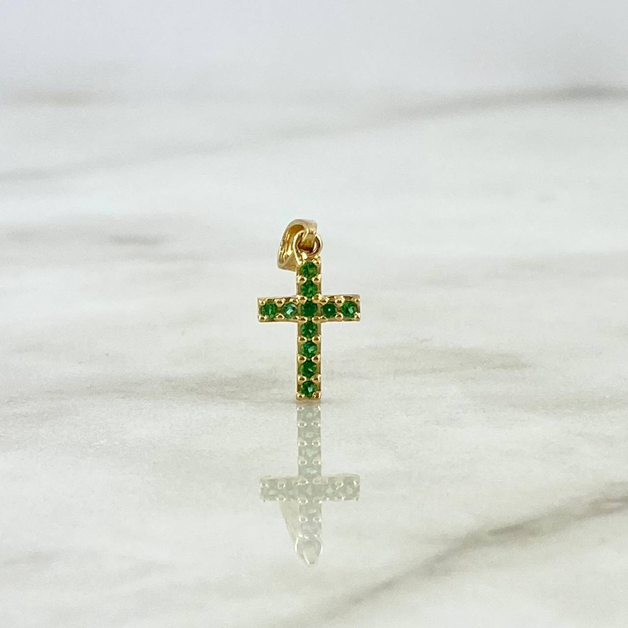 Dije Cruz 0.75gr / 1.8cm / Circones Verdes Oro Amarillo ©