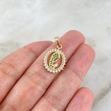 Dije Virgen María 1.75gr / 2.5cm / Circulo Circones Blancos Verdes Oro Amarillo ©