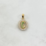 Dije Virgen María 1.75gr / 2.5cm / Circulo Circones Blancos Verdes Oro Amarillo ©