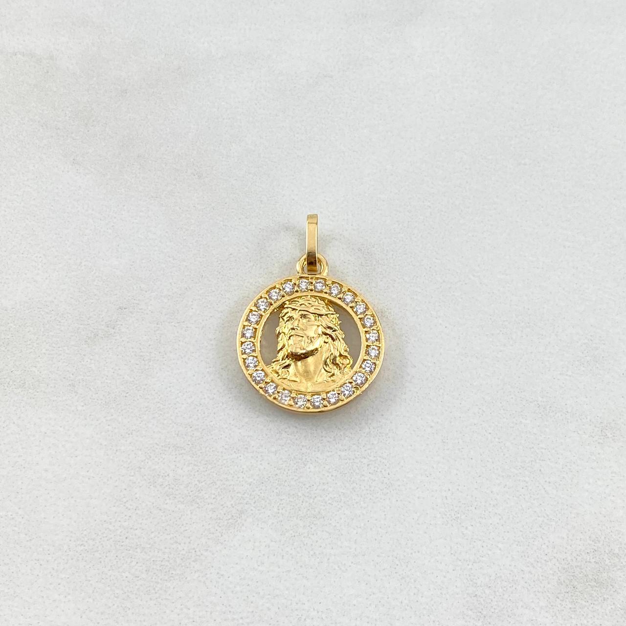 Dije Rostro Jesus 2.4gr / 2.3cm / Circulo Circones Blancos Oro Amarillo ©