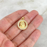 Dije Rostro Jesus 2.4gr / 2.3cm / Circulo Circones Blancos Oro Amarillo ©