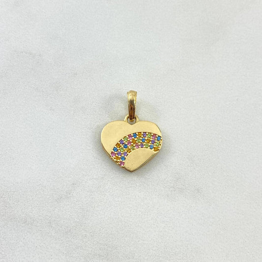 Dije Corazon Arcoiris 1.9gr / 2cm / Circones Colores Pasteles Oro Amarillo