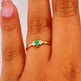 Anillo Solitario Ojo Esmeralda Diamantes 1.35gr / T7 1/4 / Oro Amarillo 18K $