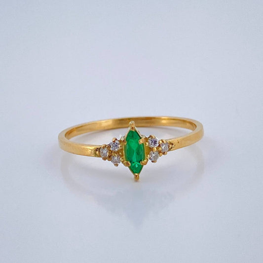 Anillo Solitario Ojo Esmeralda Diamantes 1.35gr / T7 1/4 / Oro Amarillo 18K $