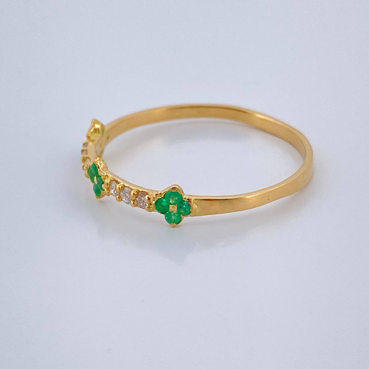 Anillo Flores Mini Esmeralda 0.9gr / T5 1/2 / Oro Amarillo 18K &