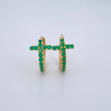 Candongas Cruz Esmeraldas 2.4gr / 1.5cm / Oro Amarillo 18K &