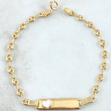 Pulso Bebé GC Placa Rectangular Corazón 2gr / 15cm / 3.1mm Resina Blanca Oro Amarillo 18K