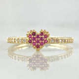 Anillo Churumbela Parcial Corazón Tupido 1.75gr / T6 3/4 / Circones Blancos Fucsias Oro Amarillo 18K