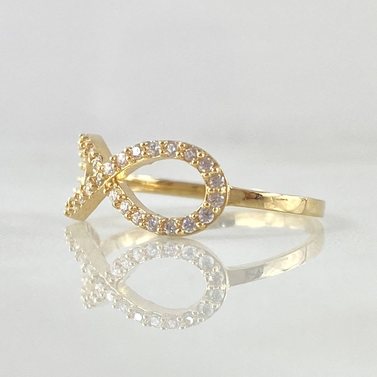 Anillo Infinito Tupido 1.2gr / T5 / Circones Blancos Oro Amarillo 18K