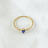 Anillo Solitario Ojo De Marqueza 1gr / T6 / Circon Azul Rey Oro Amarillo 18K ©