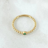 Anillo Solitario Bisel Esferas 1.75gr / T7 1/2 / Circon Verde Oro Amarillo 18K