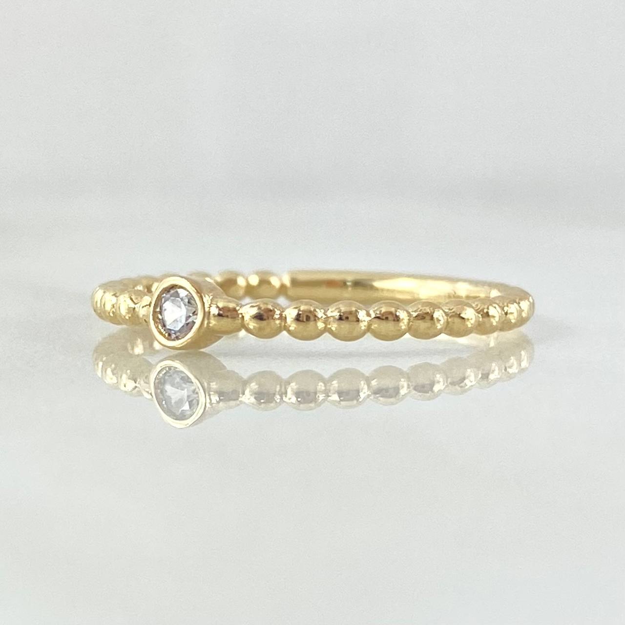 Anillo Solitario Bisel Esferas 1.65gr / T6 1/2 / Circon Blanco Oro Amarillo 18K ©
