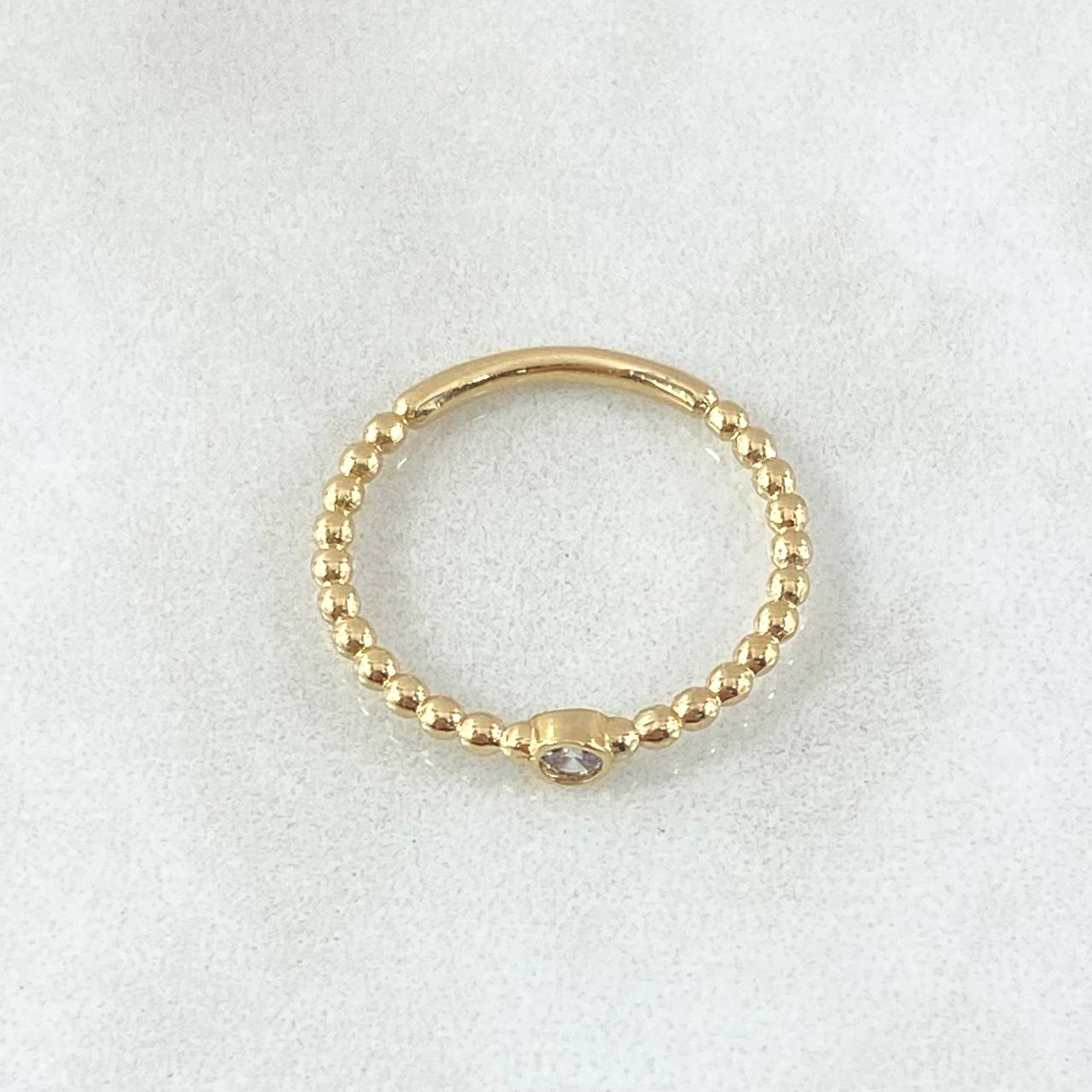 Anillo Solitario Bisel Esferas 1.65gr / T6 1/2 / Circon Blanco Oro Amarillo 18K ©