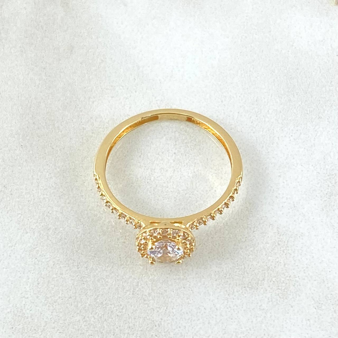 Anillo Solitario Halo Tupido 2.15gr / T6 / mm Circones Blancos Oro Amarillo 18K ©