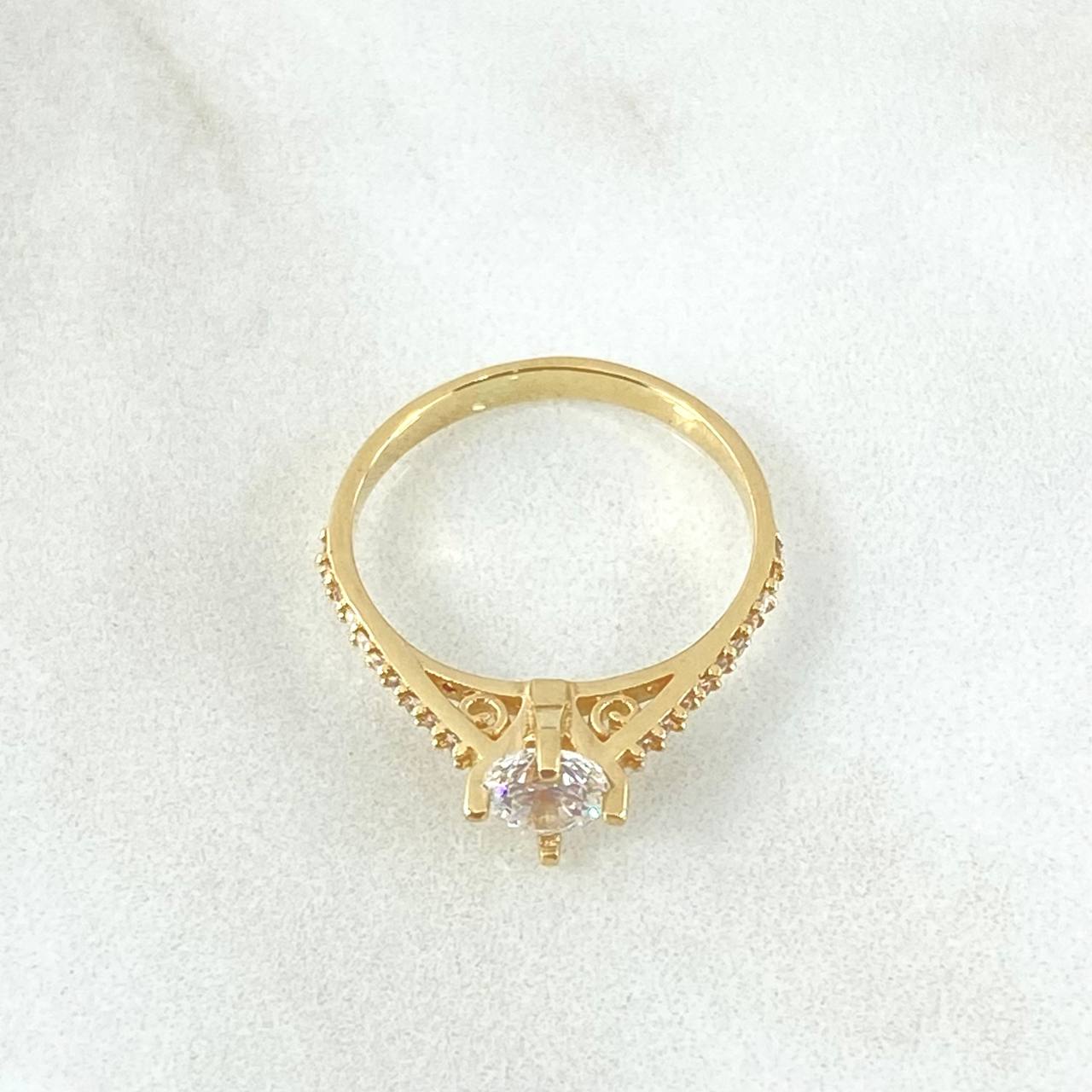 Anillo Solitario Puente Espiral Barroca 1.95gr / T5 1/2 / Circones Blancos Oro Amarillo 18K ©