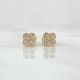 Topos Flor Trebol 1.2gr / 5.3mm Circones Blancos Oro Amarillo 18K