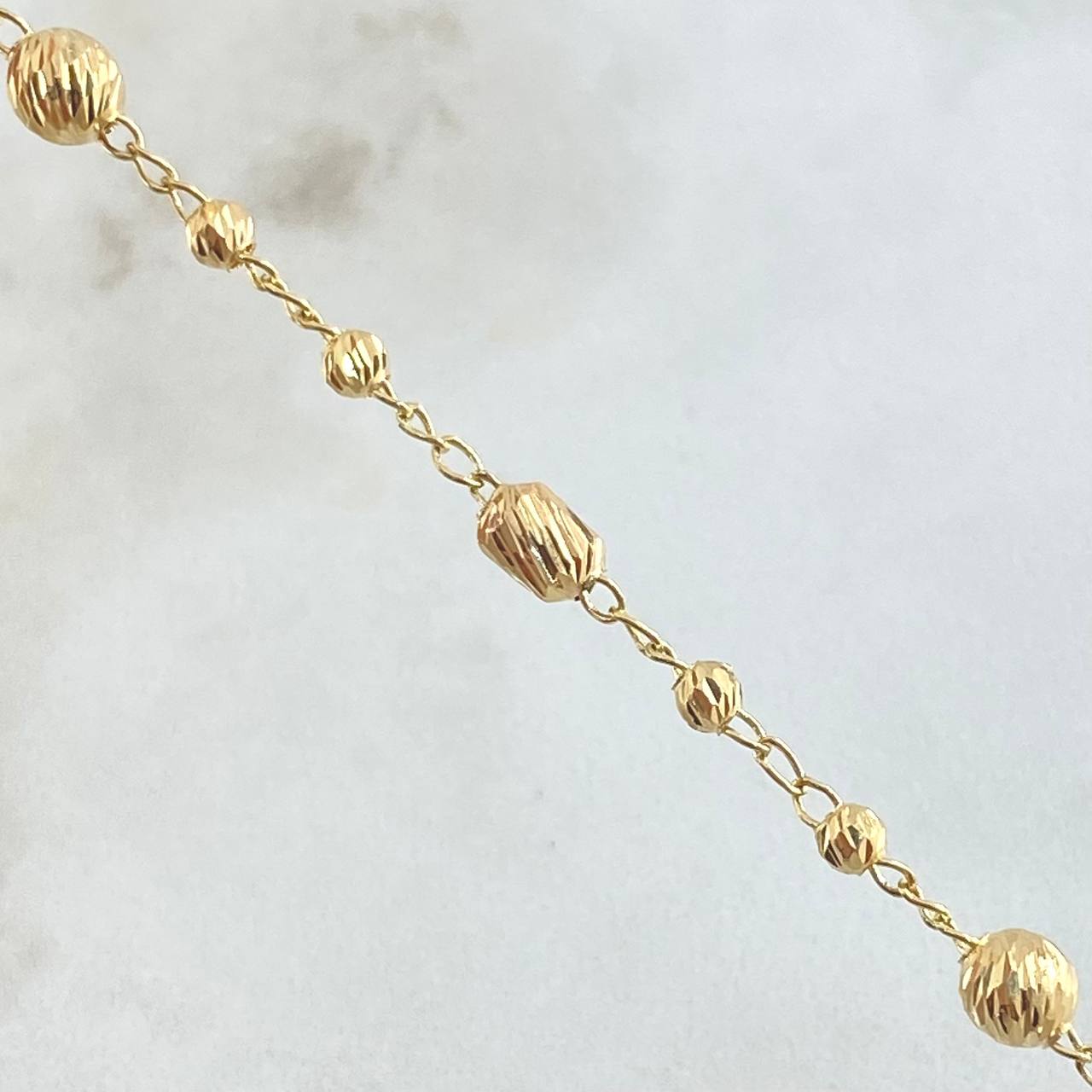 Pulso Espiga Militar 2.65gr / 17.5cm / 3mm-5mm Bolas Diamantadas Oro Amarillo 18K ©