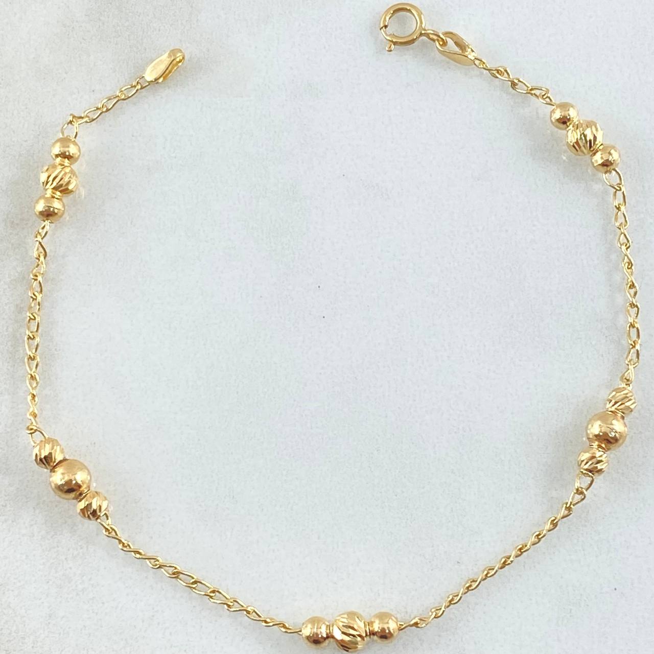 Pulso Espiga Militar 2.45gr / 18cm / 3mm-4mm Bolas Lisas - Diamantadas Oro Amarillo 18K ©
