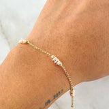 Pulso Espiga Bolas Emuladoras 2.5gr / 18.5cm / 3mm Diamantadas Cauchos Rosados Oro Amarillo 18K *