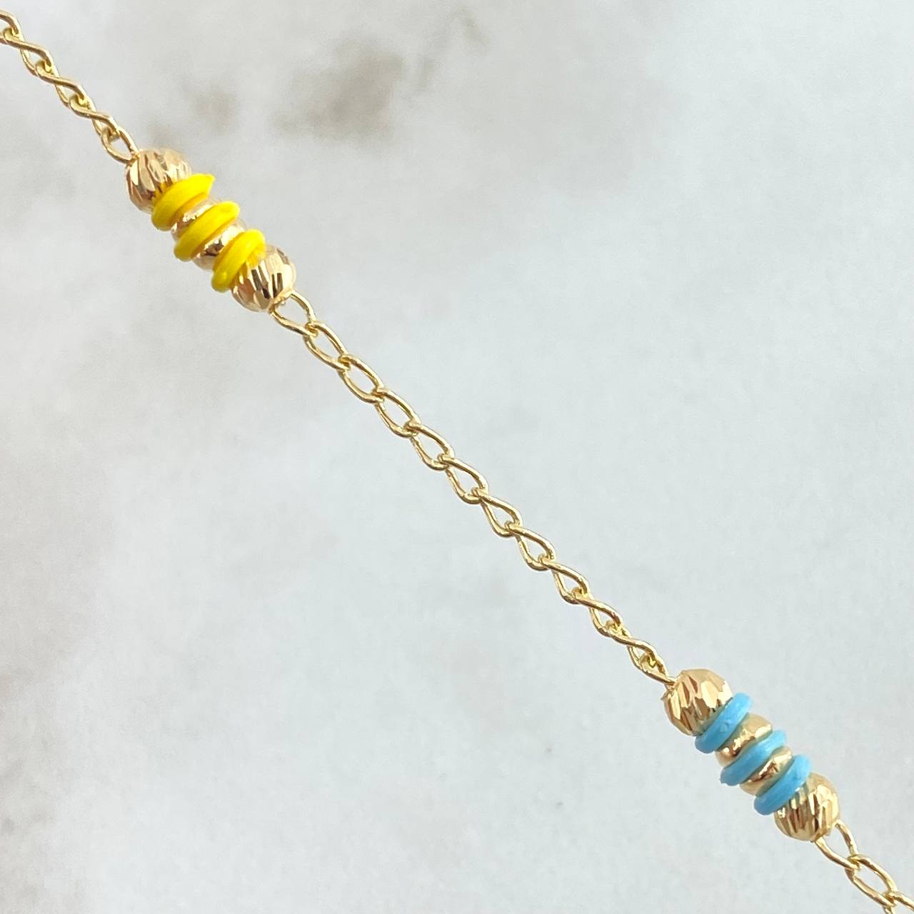 Pulso Espiga Bolas Emuladoras 2.4gr / 18cm / 3mm Diamantadas Cauchos Colores Oro Amarillo 18K *