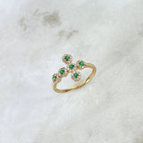 Anillo Cruz Tupida 2.35gr / T6 3/4 / Circones Blancos Verdes Oro Amarillo *