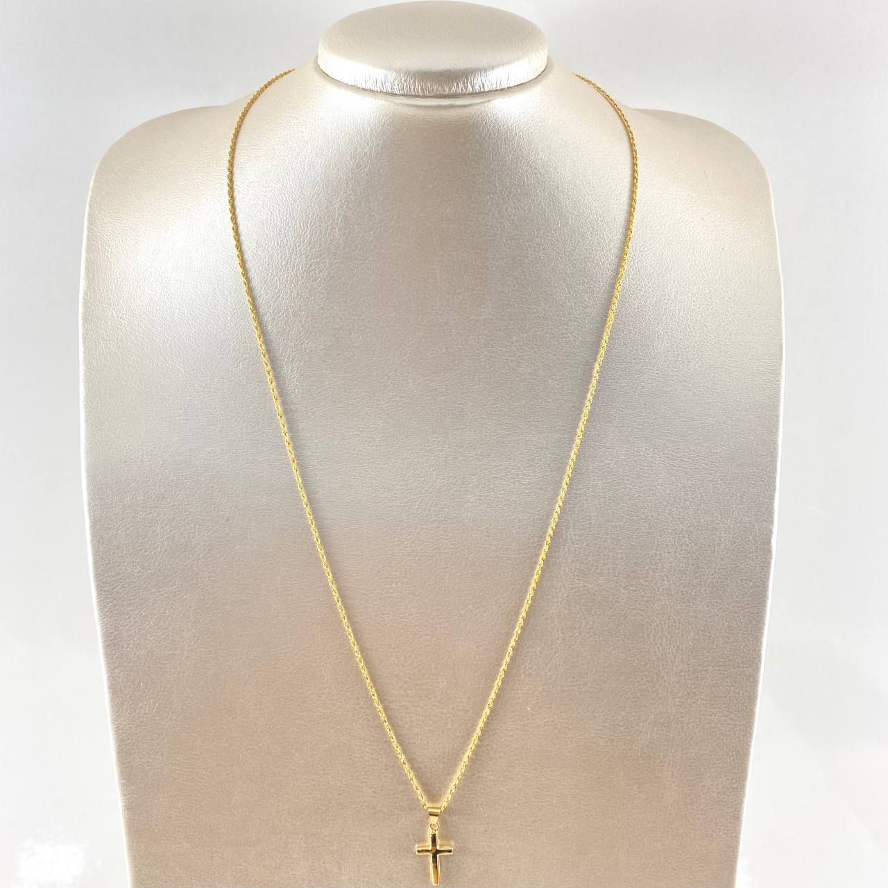 Set Cadena Lazo 1.15gr / 60cm / 1.2mm + Dije Crúz Lisa 0.5gr / 2.3cm / 1.65gr Oro Amarillo 18K (Oferta)