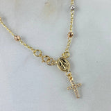 Pulso Denario Virgen Milagrosa 2.65gr / 18.5cm / 3mm Bolas Diamantadas Circones Blancos Tres Oros