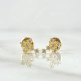Topos Cruz Punteada 0.7gr / 7mm Circones Blancos Oro Amarillo 18K *