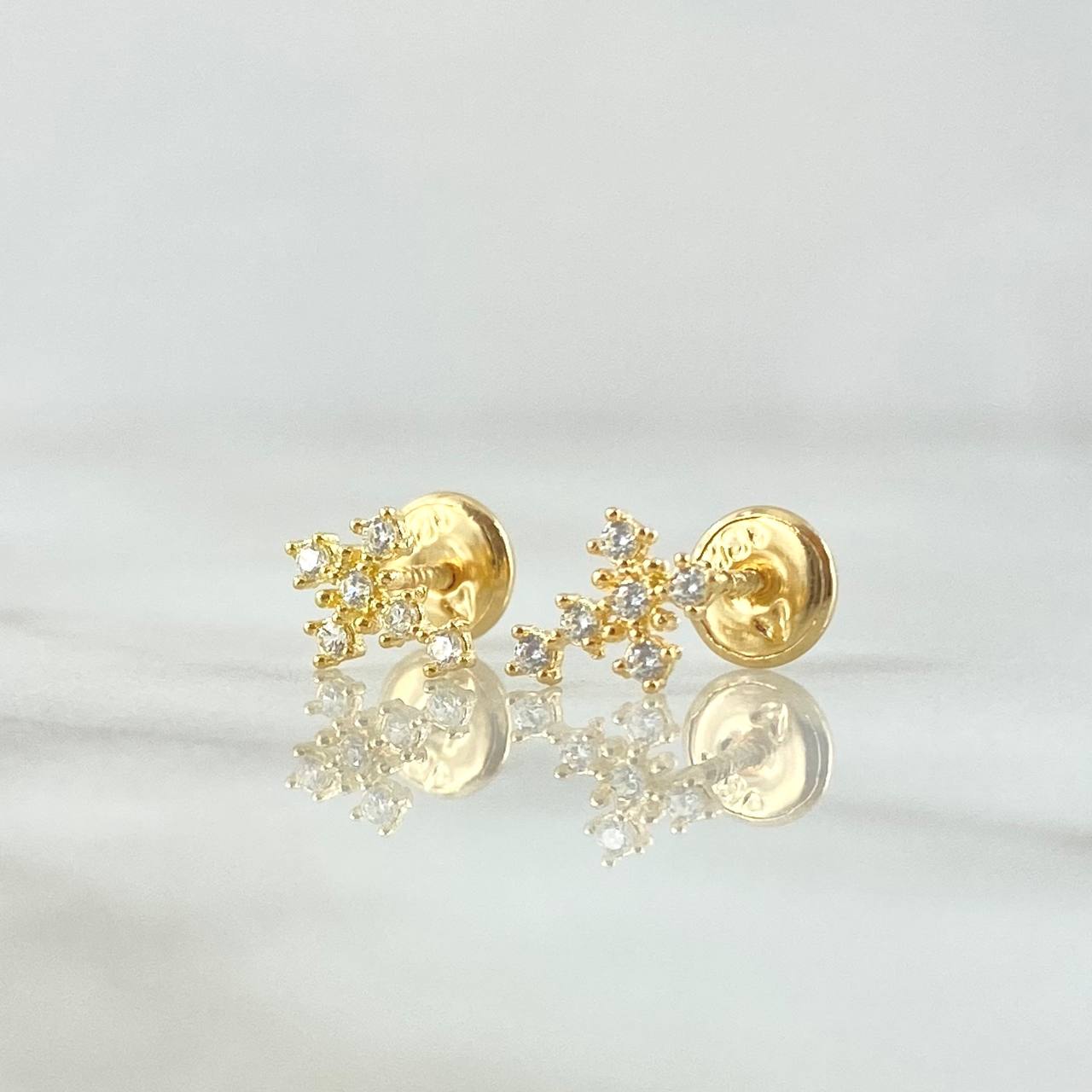 Topos Cruz Punteada 0.7gr / 7mm Circones Blancos Oro Amarillo 18K *