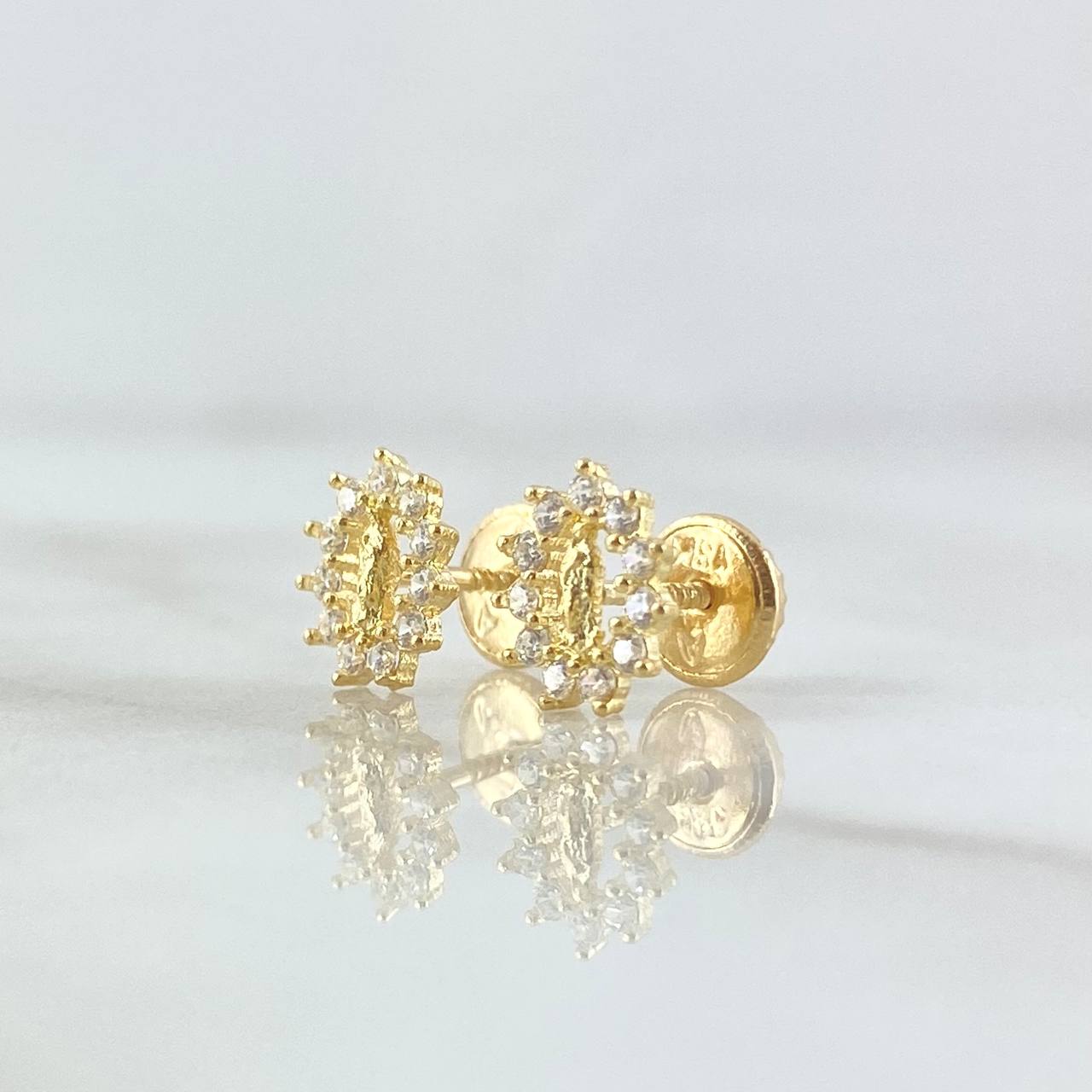 Topos Virgen Milagrosa Silueta 0.95gr / 8mm Circones Blancos Oro Amarillo 18K *