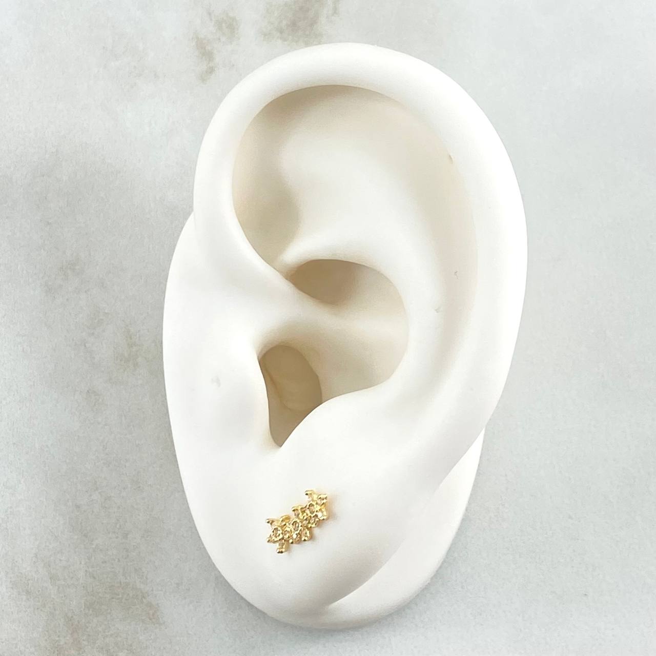 Topos Estela En Flores 0.8gr / 1mm Circones Blancos Oro Amarillo 18K