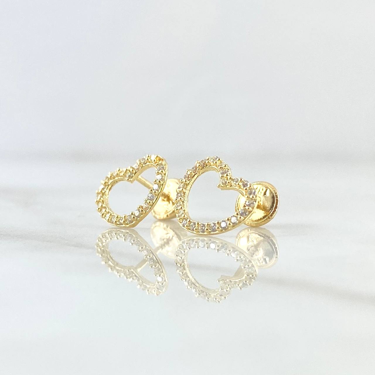 Topos Silueta Corazón 1.1gr / 9mm Circones Blancos Oro Amarillo 18K