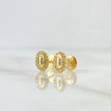 Topos Virgen Guadalupe Ovalo 0.9gr / 8mm Circones Blancos Oro Amarillo 18K *