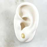 Topos Virgen Guadalupe Ovalo 0.9gr / 8mm Circones Blancos Oro Amarillo 18K *