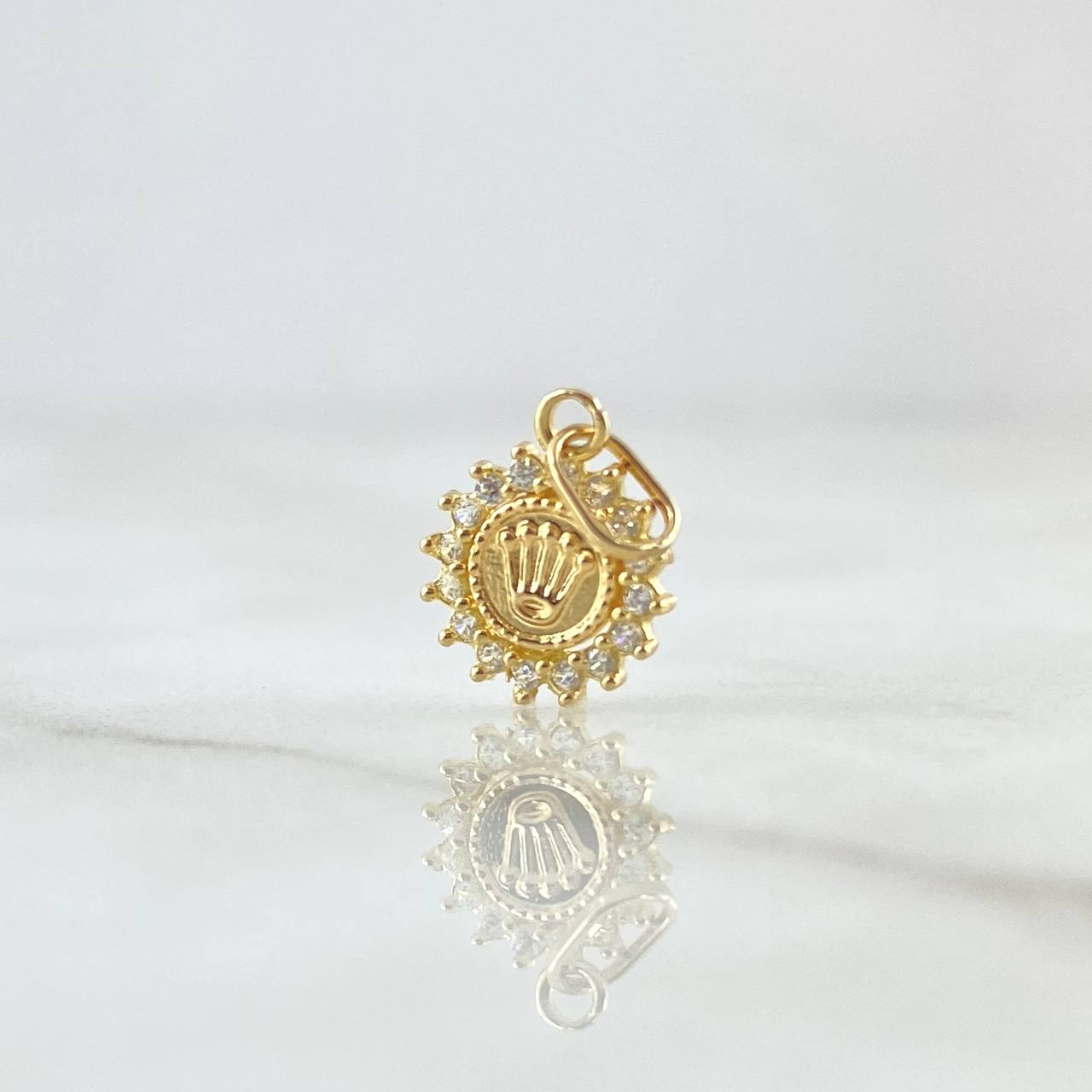 Dije Corona RX 0.4gr / 1.5cm / Circones Blancos Oro Amarillo 18K *