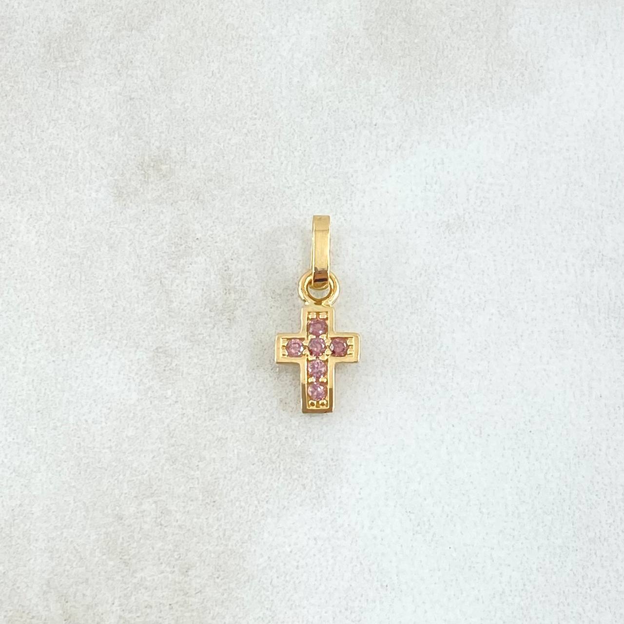 Dije Cruz Punteada 0.55gr / 1.5cm / Circones Lila Oro Amarillo 18K