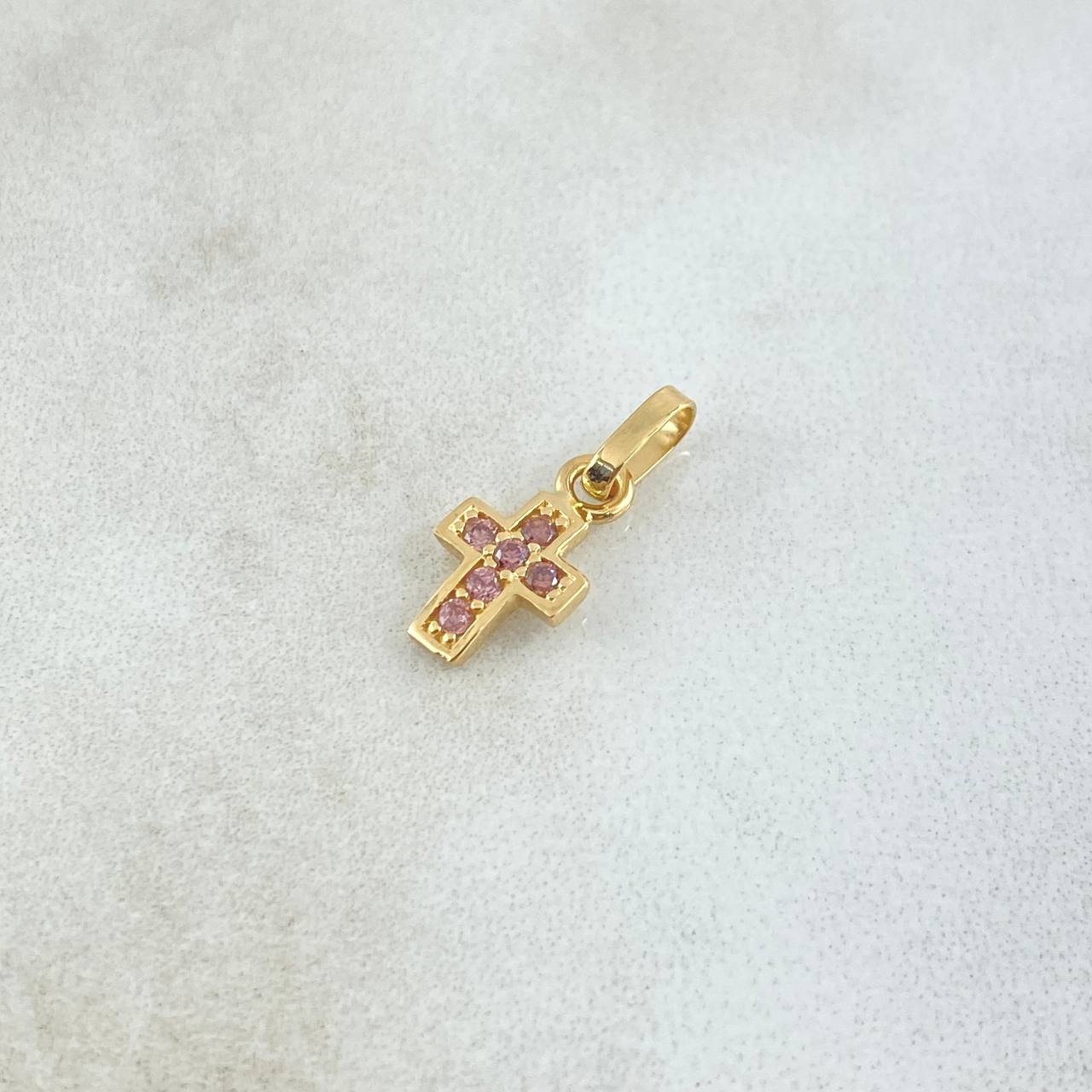 Dije Cruz Punteada 0.55gr / 1.5cm / Circones Lila Oro Amarillo 18K