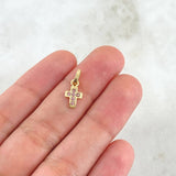 Dije Cruz Punteada 0.55gr / 1.5cm / Circones Lila Oro Amarillo 18K