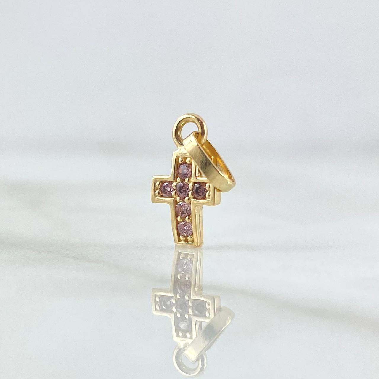 Dije Cruz Punteada 0.55gr / 1.5cm / Circones Lila Oro Amarillo 18K