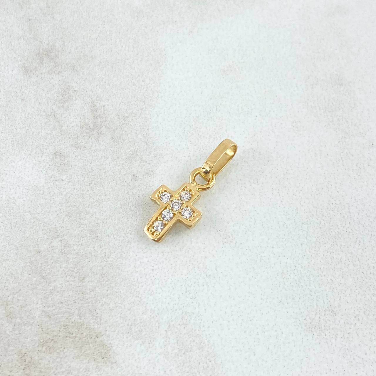 Dije Cruz Punteada 0.55gr / 1.5cm / Circones Blancos Oro Amarillo 18K