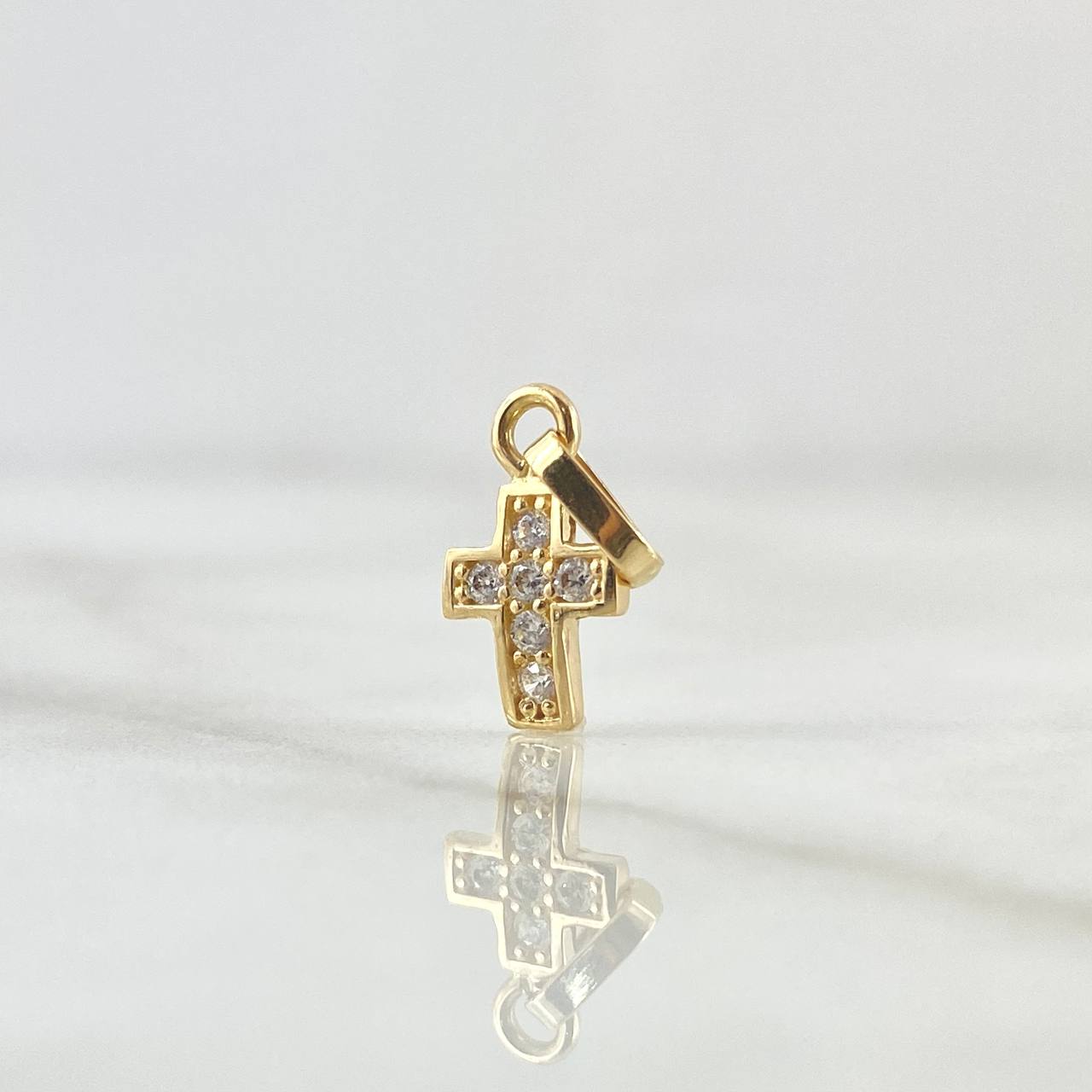 Dije Cruz Punteada 0.55gr / 1.5cm / Circones Blancos Oro Amarillo 18K