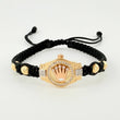 Pulsera Tejida Negra Correa Corona Bolas Diamantadas Oro Amarillo 18K