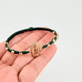 Pulsera Tejida Verde Virgen de Guadalupe Bolas Diamantadas Oro Amarillo 18K