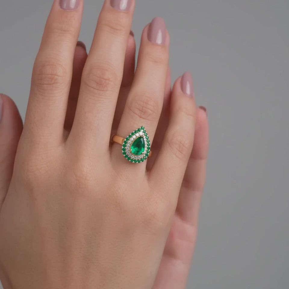 Anillo Halo Gota Tupido 6.4 g / T6 1/4 Oro Amarillo 18K