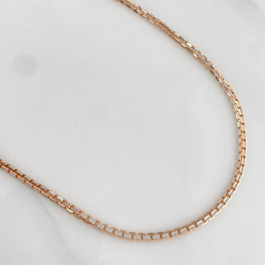 Cadena Veneciana Redonda 33.2g / 70cm / 3mm Dos Oros Blanco Rosa 18K